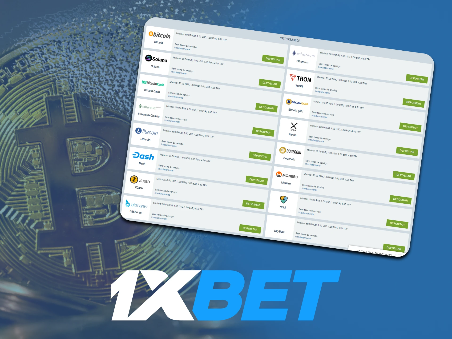 Você pode recarregar a conta 1xBet com criptomoeda.
