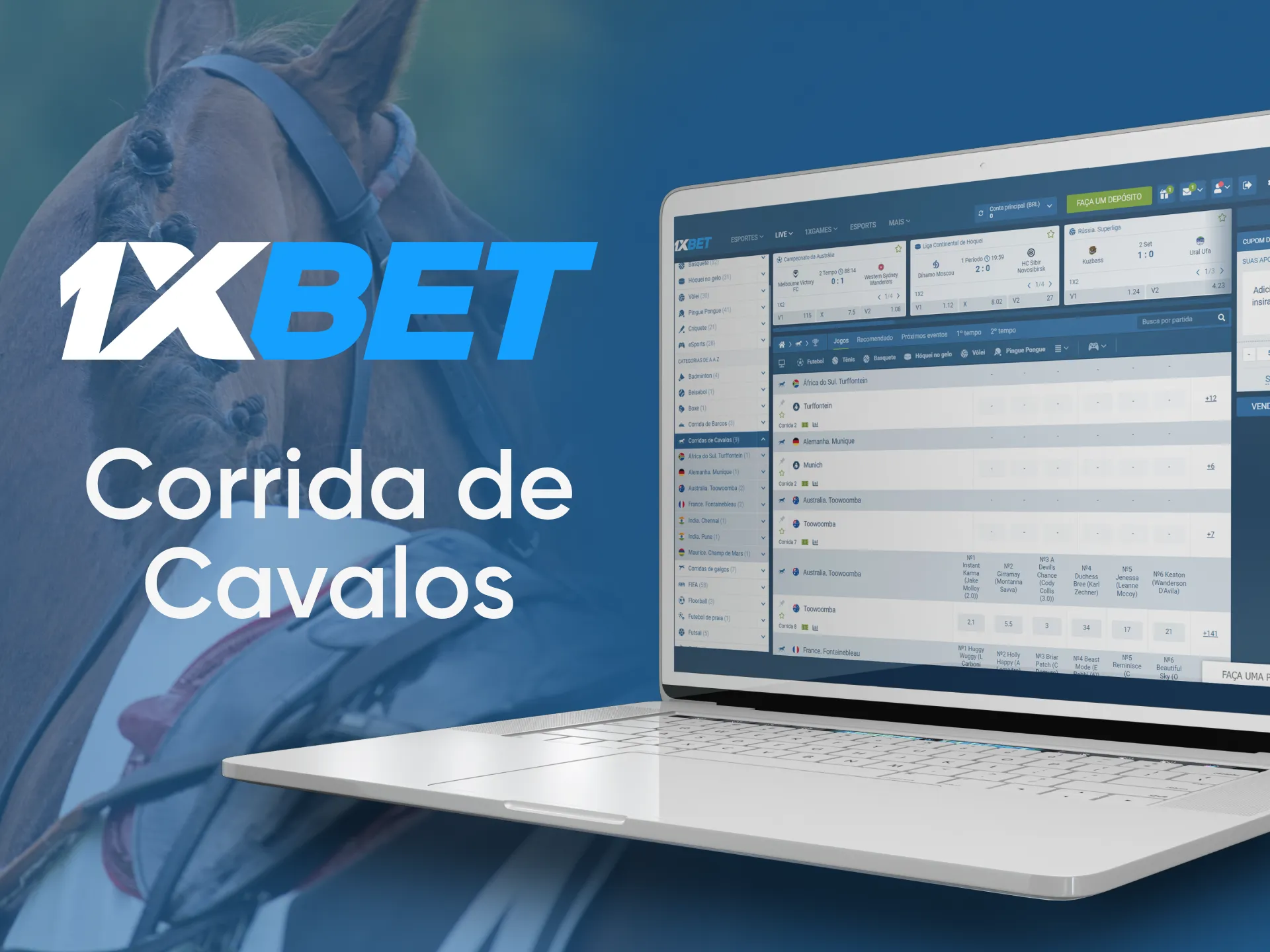 Aposta em corridas de cavalos on-line no 1xBet.