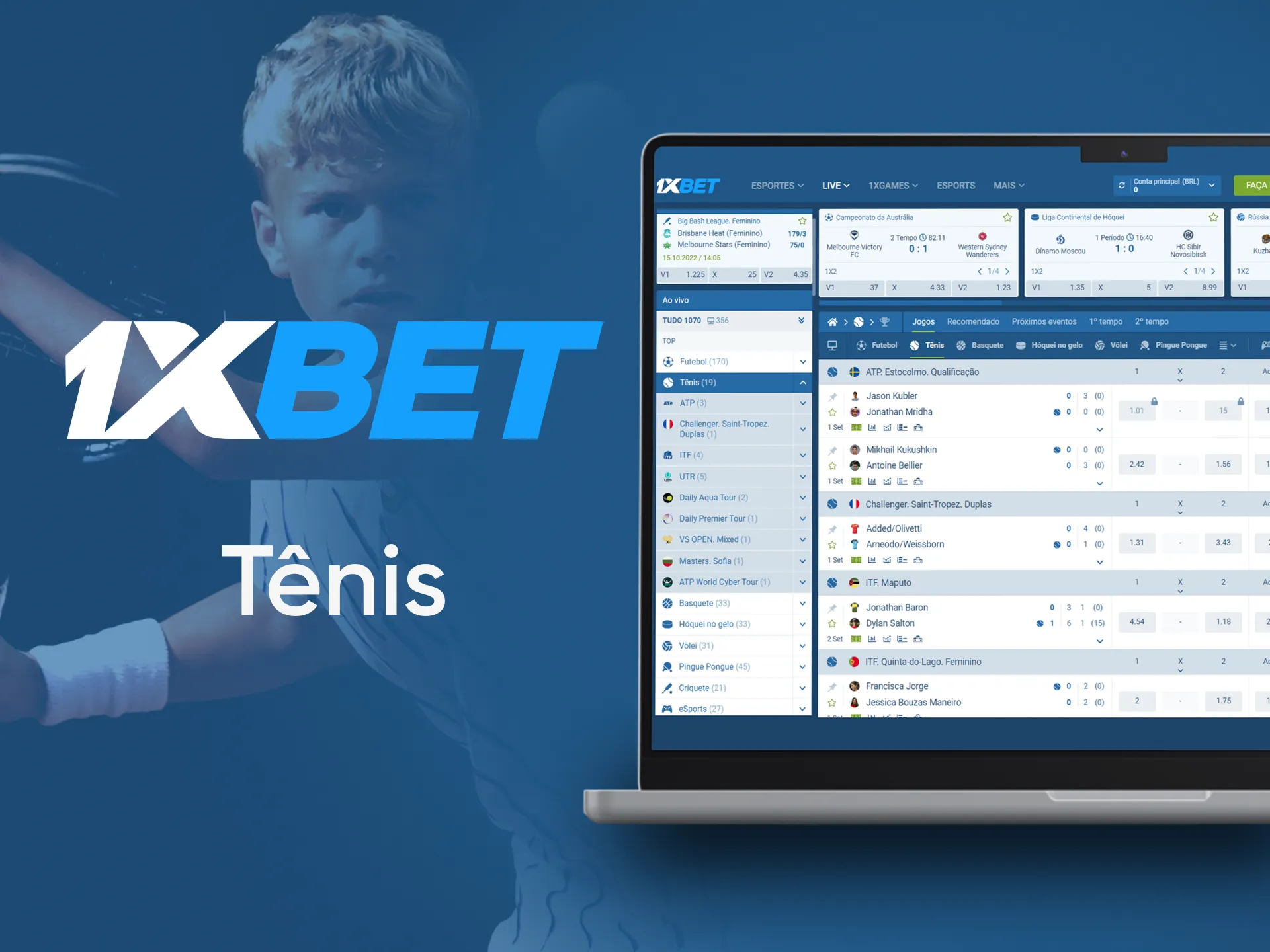Aposta no tênis online no 1xBet.