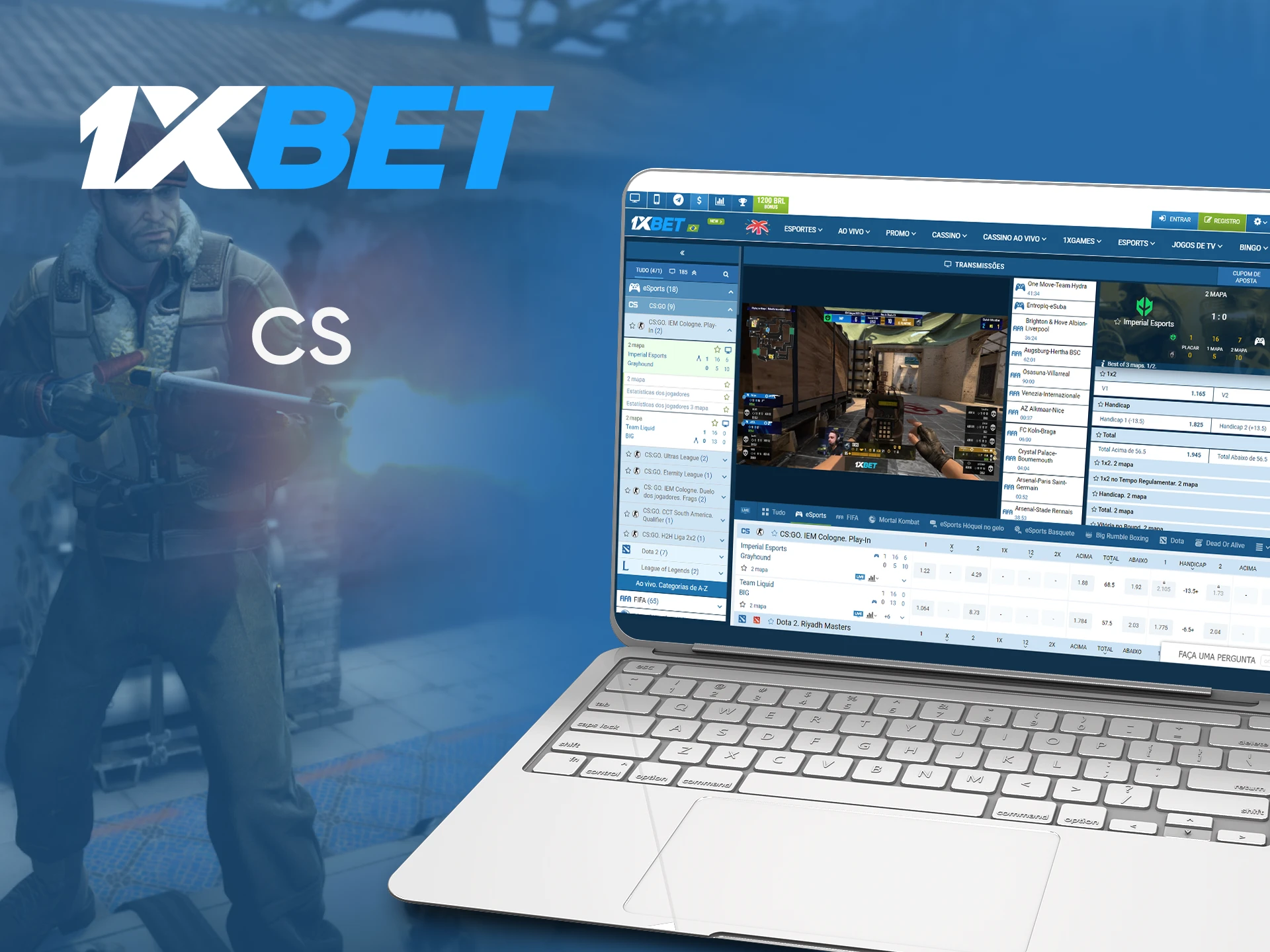 Para apostas em eSports da 1xbet, escolha CS.