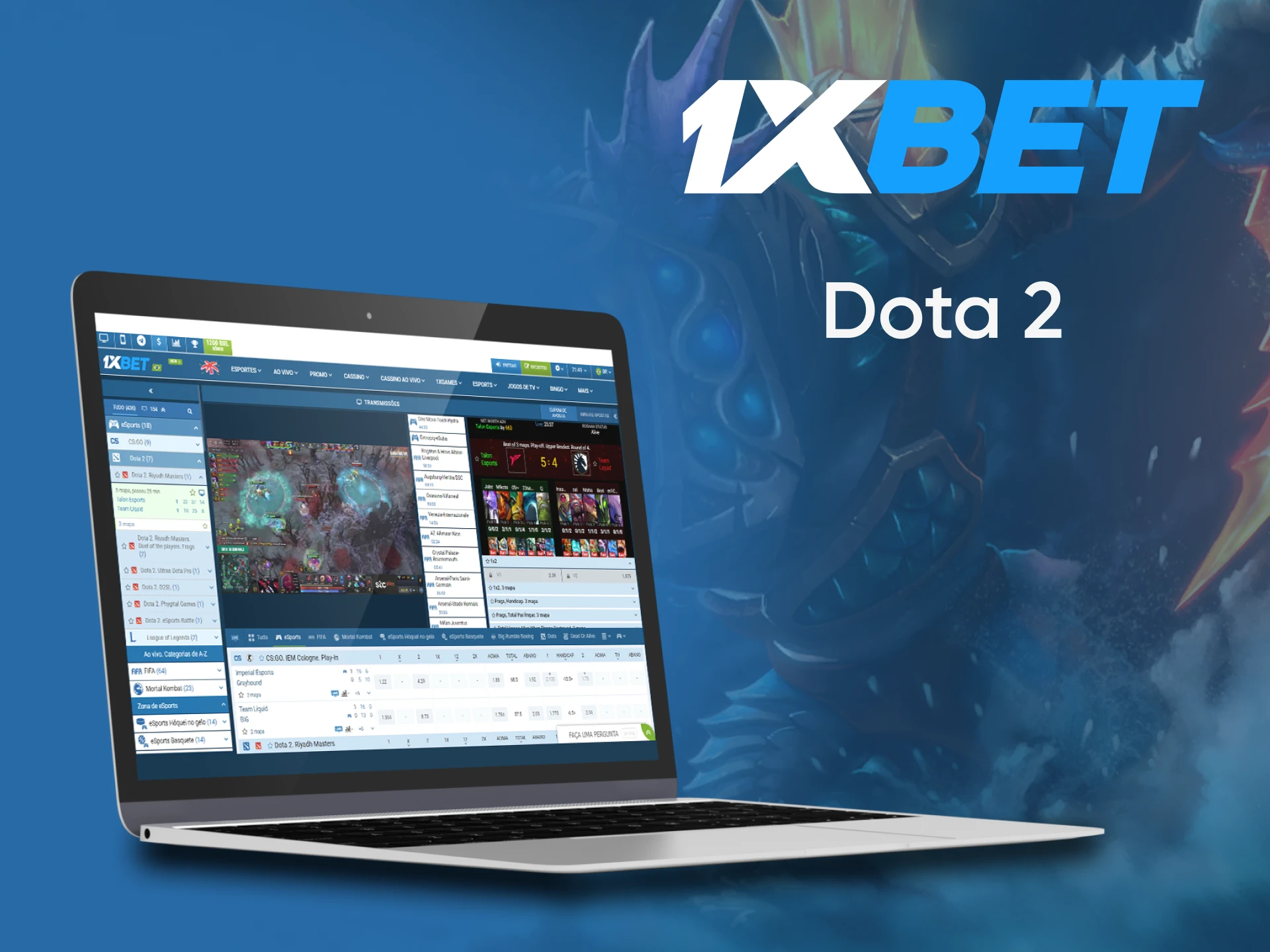 Para apostas em eSports da 1xbet, escolha Dota 2.