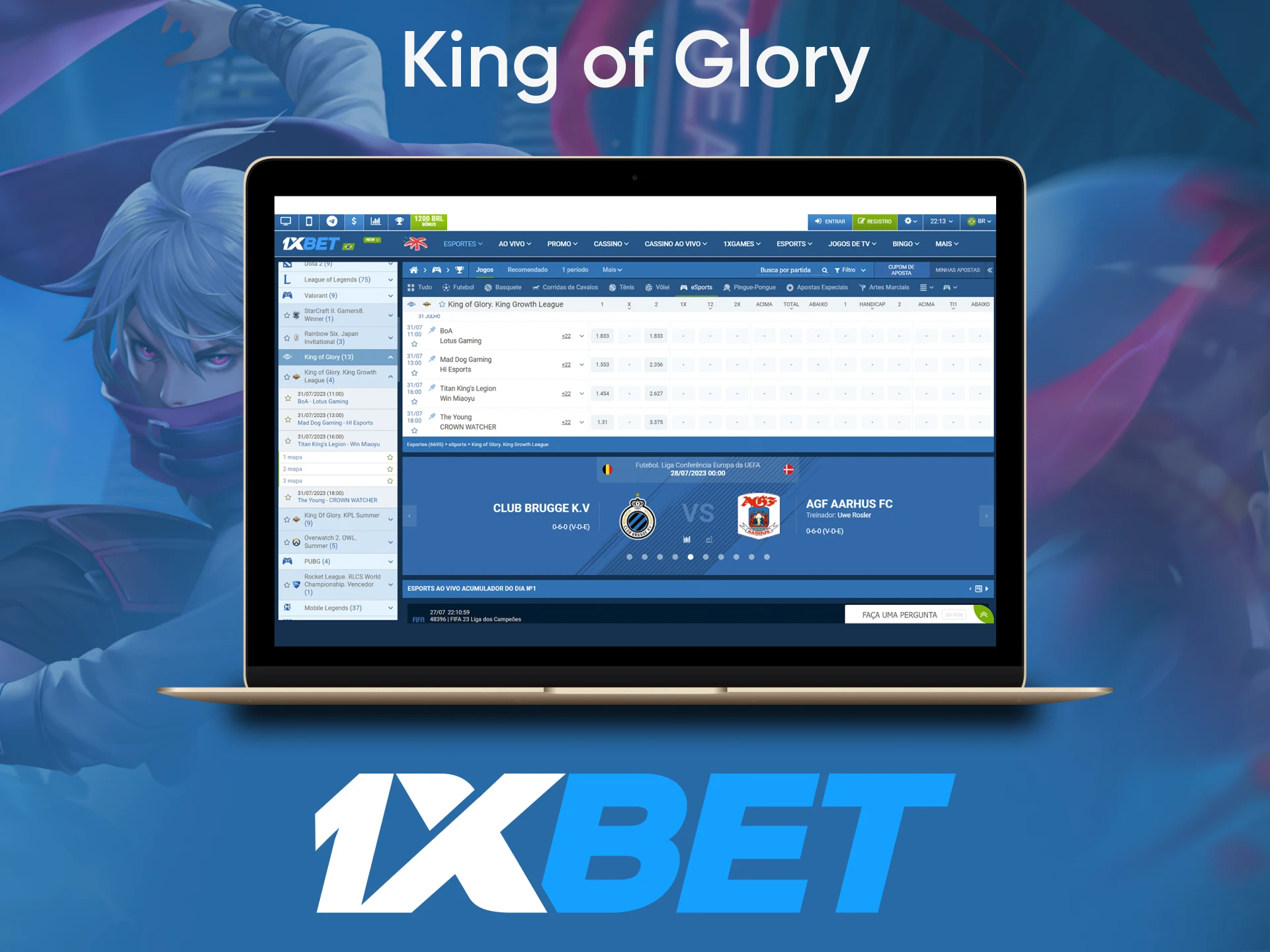 Para apostas em eSports da 1xbet, escolha King of Glory.