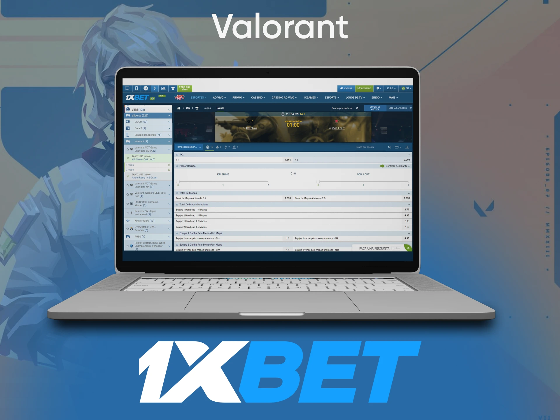 Para apostas em eSports da 1xbet, escolha Valorant.