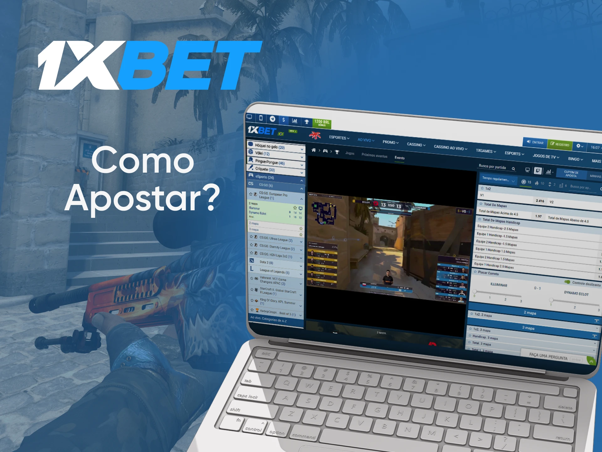 Escolha a opção de aposta apropriada no jogo CS:GO no site da 1xbet.