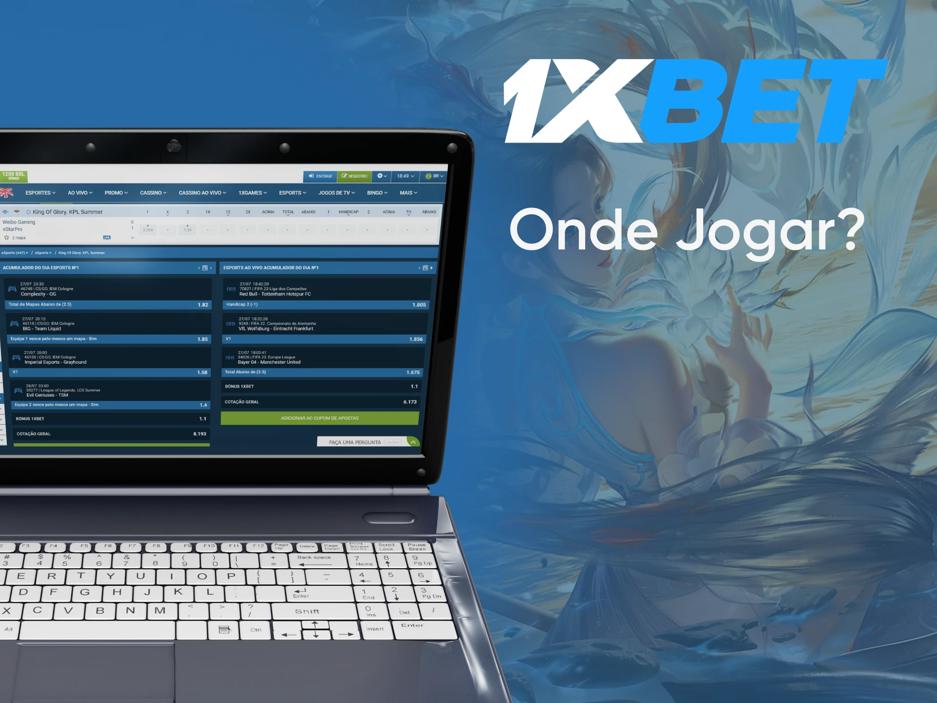 Vá para a seção de esports do site de apostas de King of Glory 1xbet.