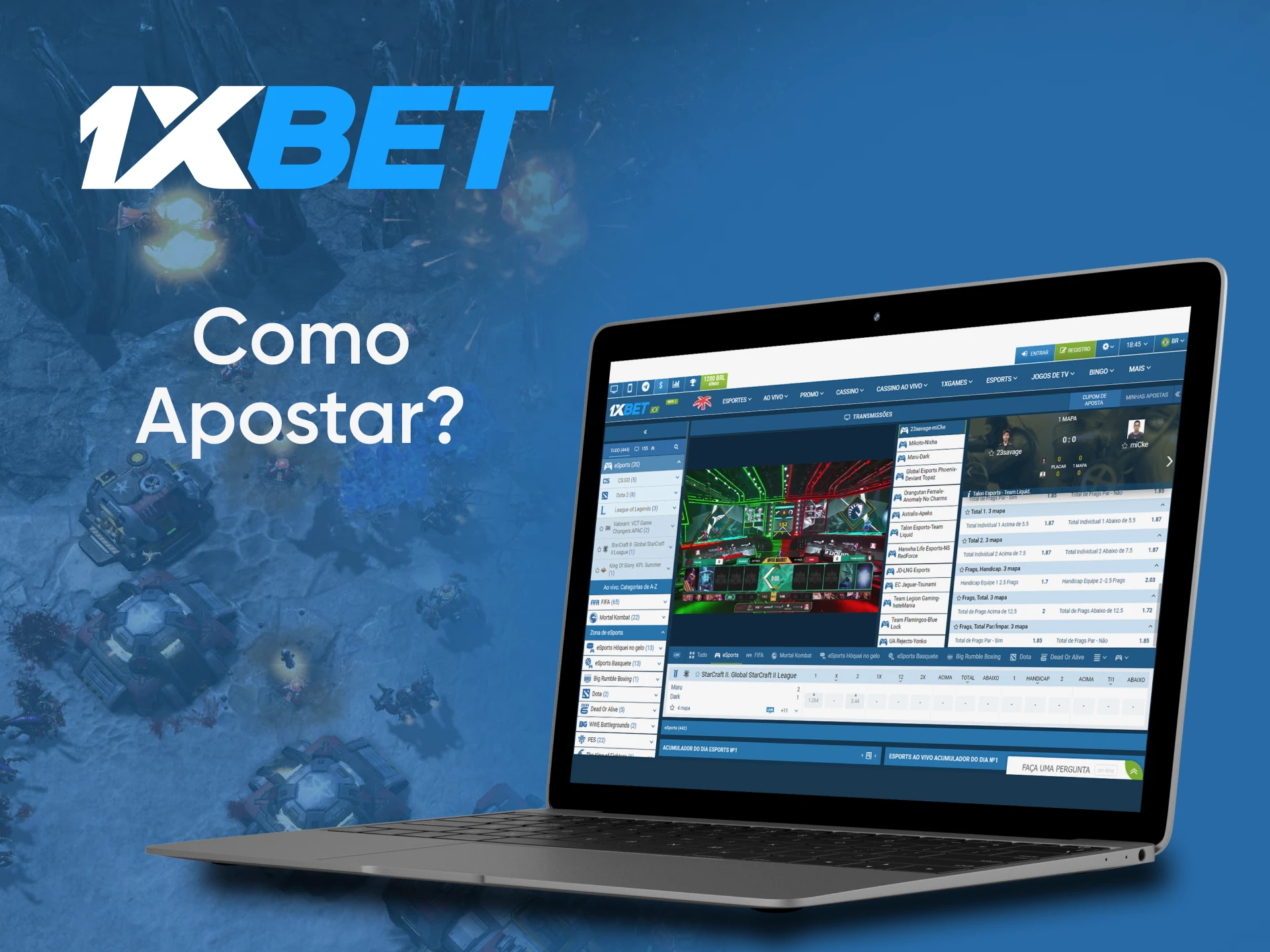Escolha a opção de aposta apropriada no jogo StarCraft 2 no site da 1xbet.