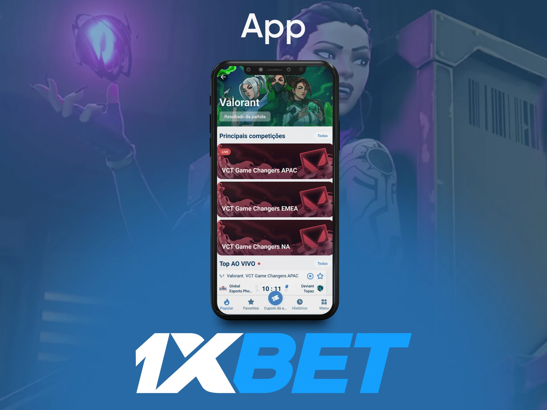 Faça apostas no serviço 1xbet nos eventos do jogo Valorant a partir do seu telefone.