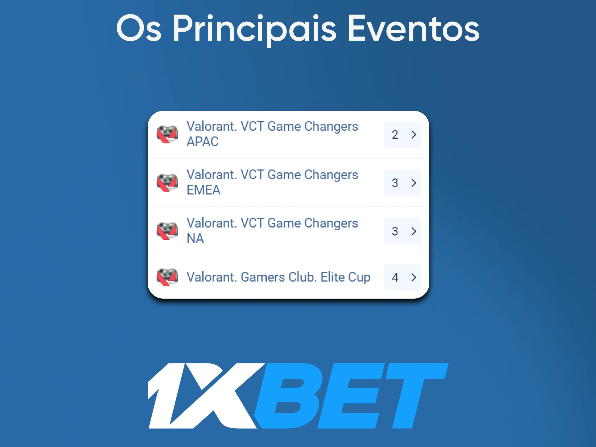 Na 1xbet você encontra todos os eventos para apostar no Valorant.