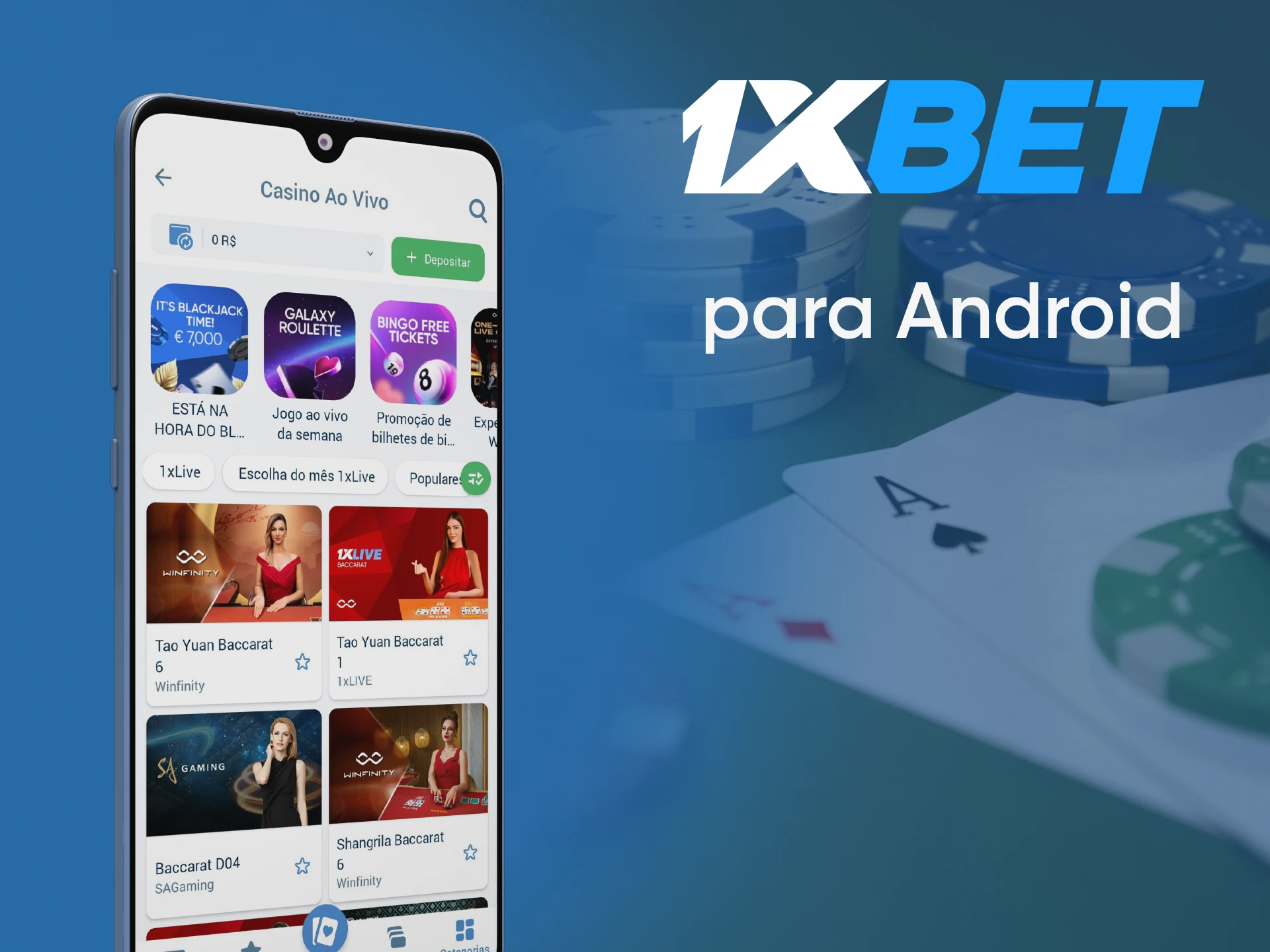 Você pode jogar bacará através do aplicativo 1xbet para Android.