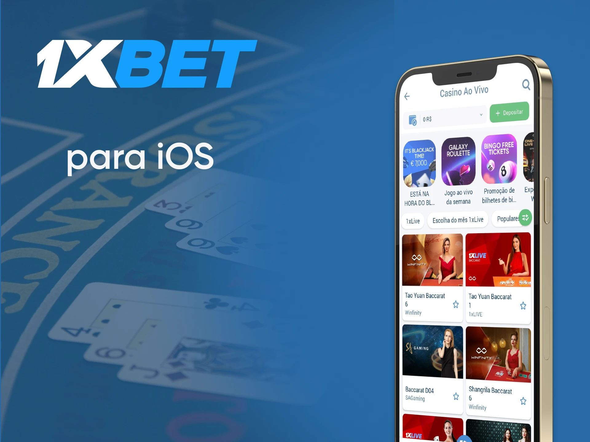 Você pode jogar bacará através do aplicativo 1xbet para iOS.
