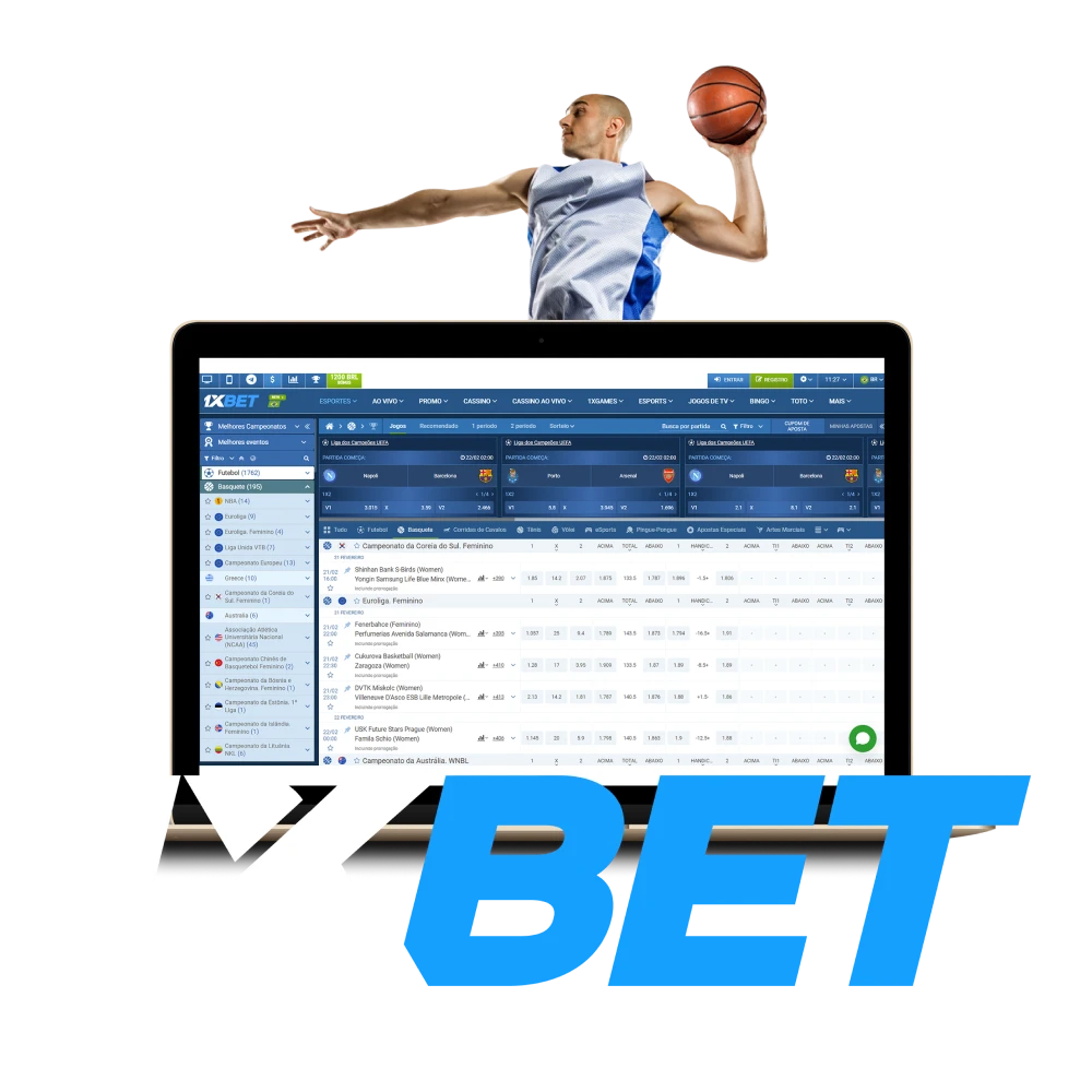 Escolha 1xbet e faça apostas no basquete.