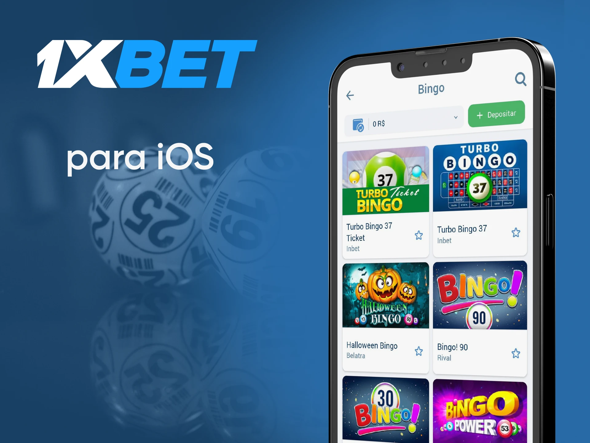Jogue bingo no aplicativo 1xbet para iOS.