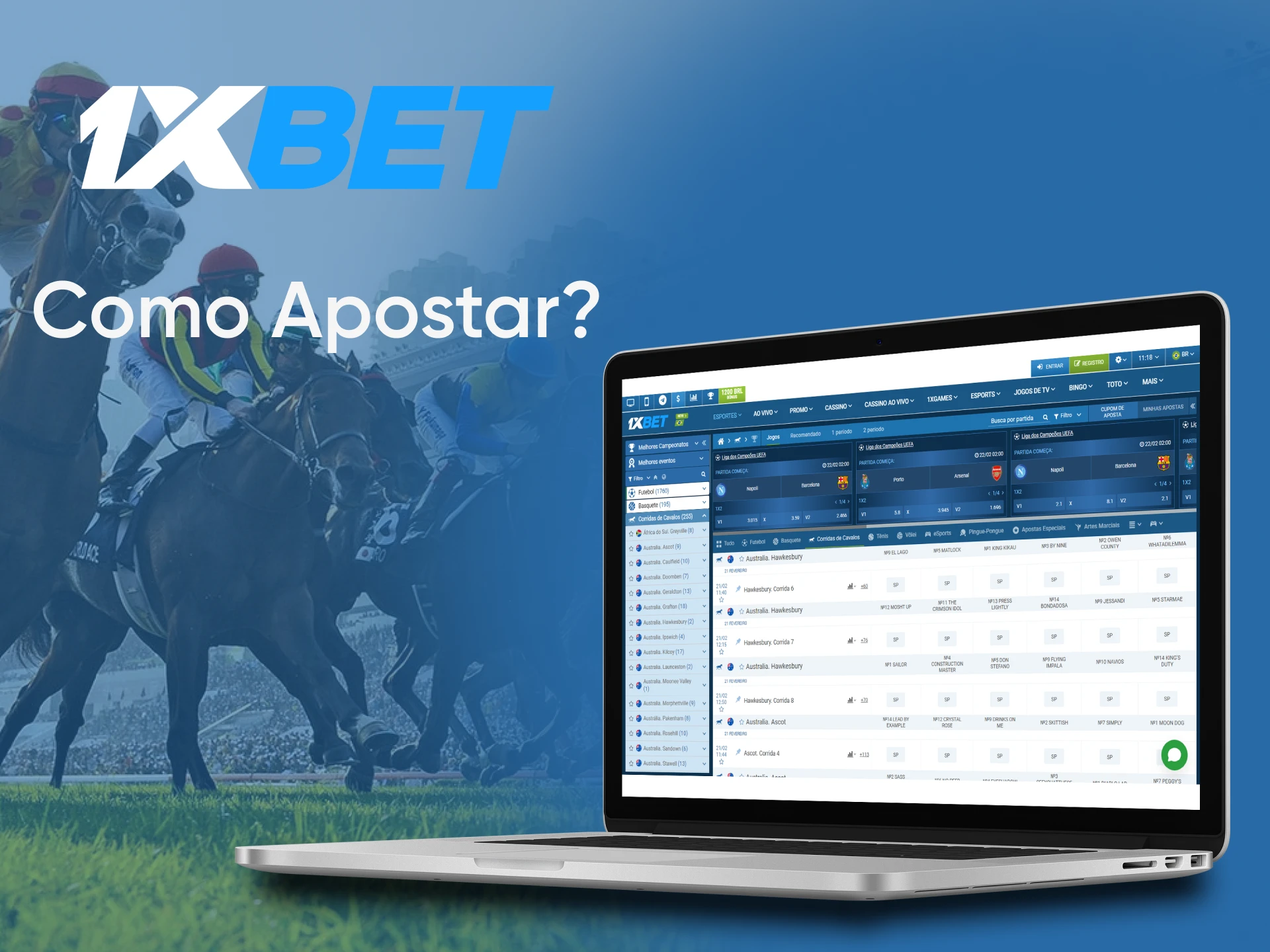 Acesse a seção de esportes da 1xbet para apostar em corridas de cavalos.