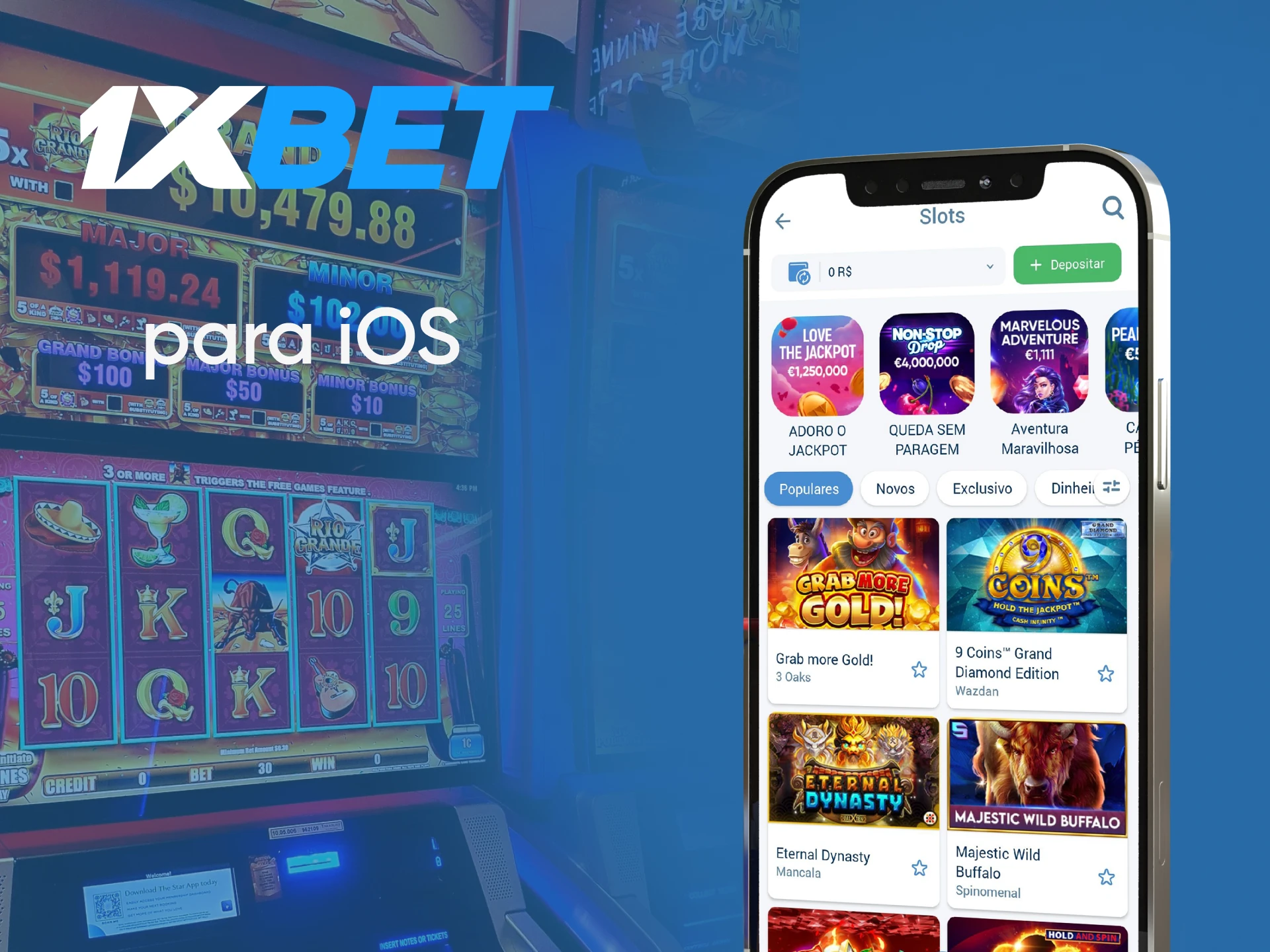 Em dispositivos iOS você pode jogar caça-níqueis usando o aplicativo 1xbet.
