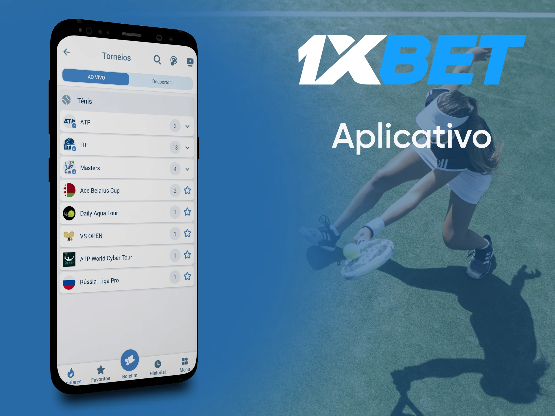Use o aplicativo 1xbet para apostar no tênis.