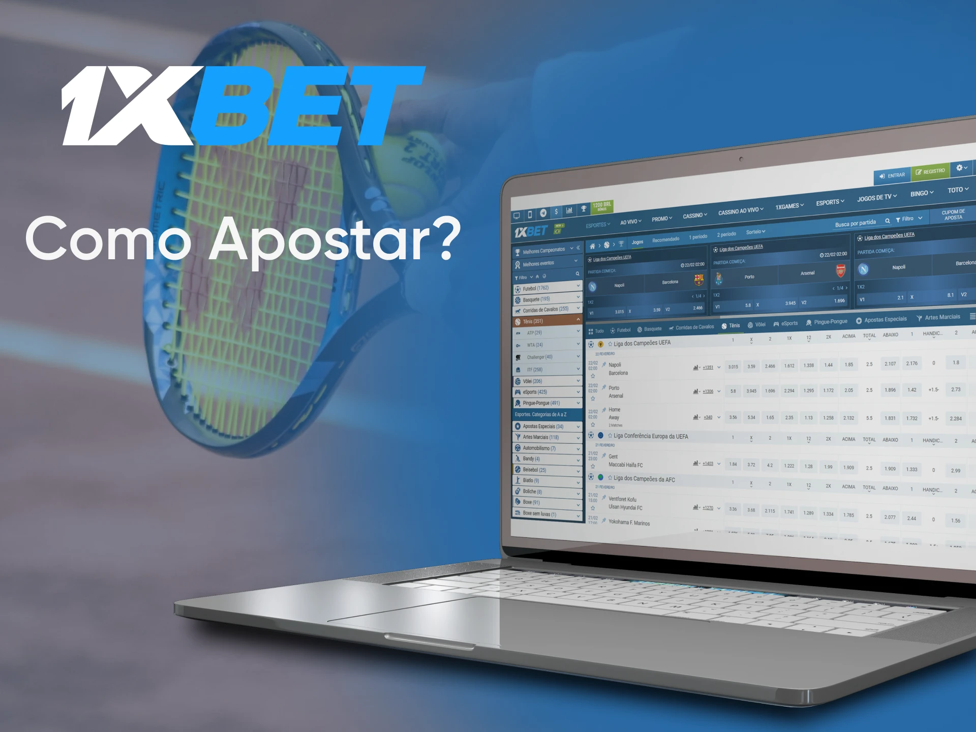 Selecione tênis na seção de esportes para apostar na 1xbet.