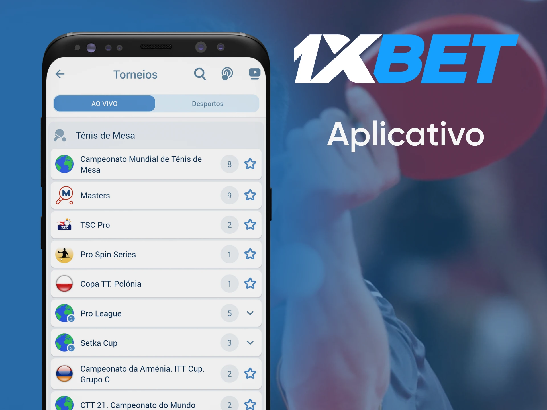 Faça apostas no tênis de mesa usando o aplicativo 1xbet.