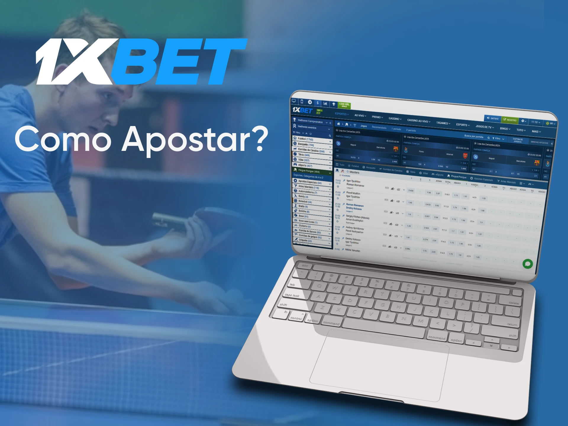 Selecione tênis de mesa na seção de apostas 1xbet.
