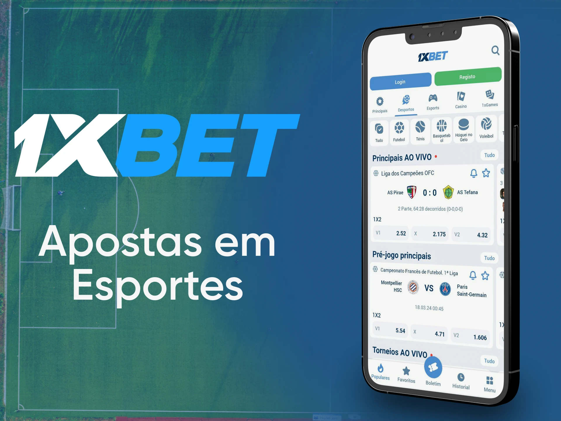 Faça apostas desportivas com a aplicação 1xbet.
