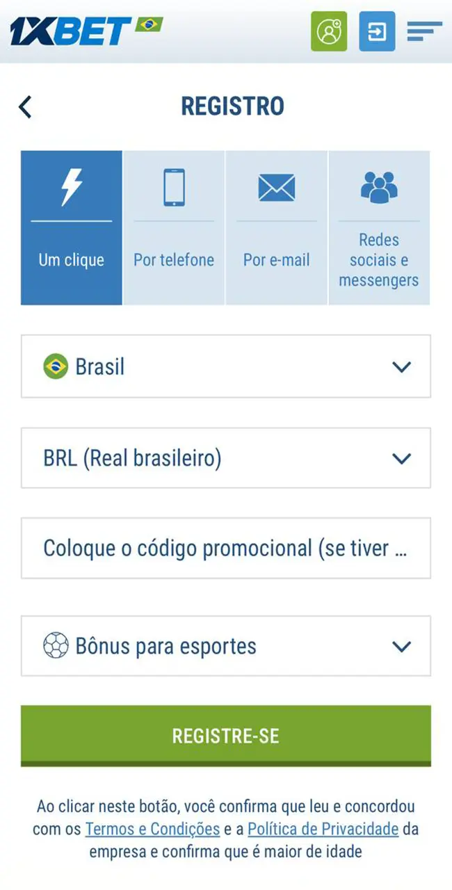 Preencha os detalhes de sua conta 1xBet.