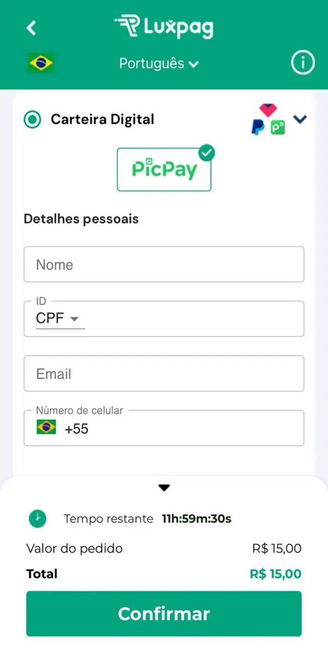 Preencha cuidadosamente os detalhes da recarga e confirme a transferência de seus fundos para sua conta 1xBet.