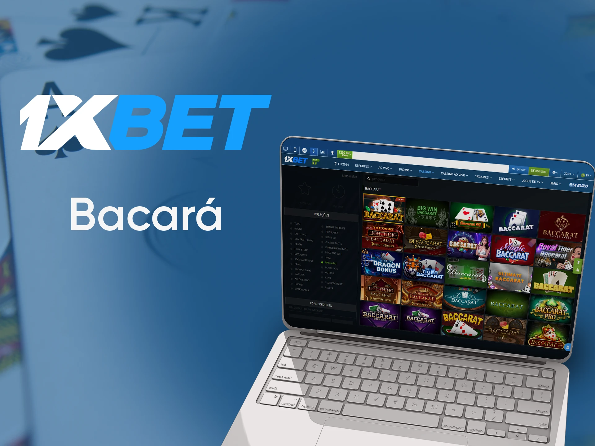 Para jogar na 1xbet, digite Bacara.