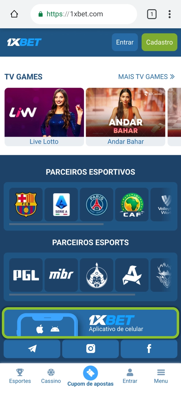Visite o portal 1xBet no Chrome e abra rapidamente a versão mobile.