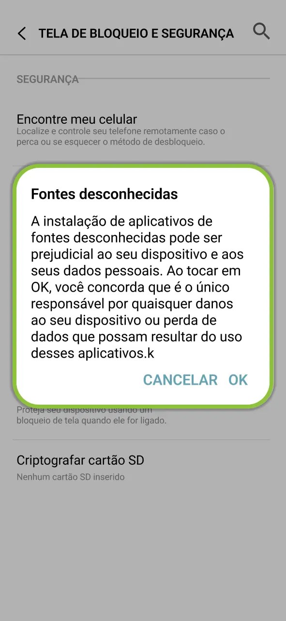 Configure permissões no 1xBet Android para concluir a instalação facilmente.