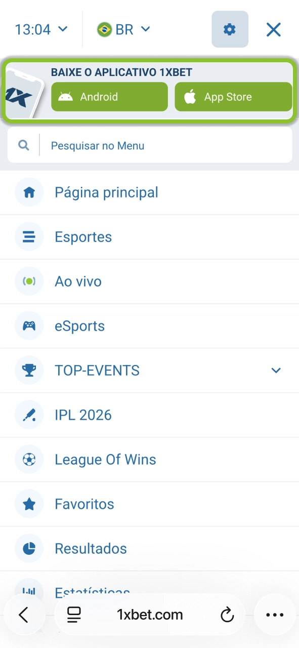 Abra o site 1xBet no Safari e acesse rapidamente a seção de aplicativos.