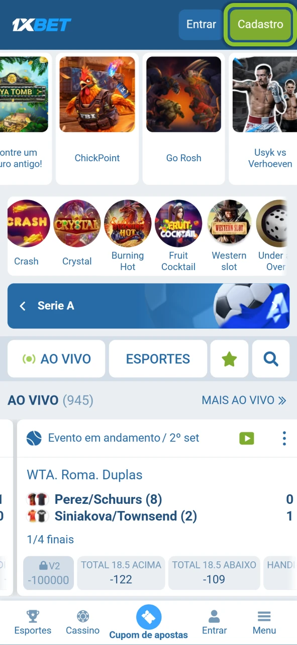 Inicie seu cadastro no cassino 1xBet preenchendo o formulário de inscrição simplificado.
