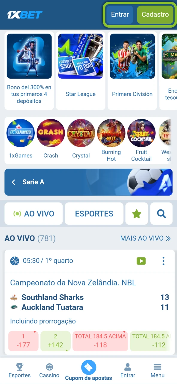Cadastre-se na 1xBet e escolha sua oferta de boas-vindas para o cassino ou para esportes.