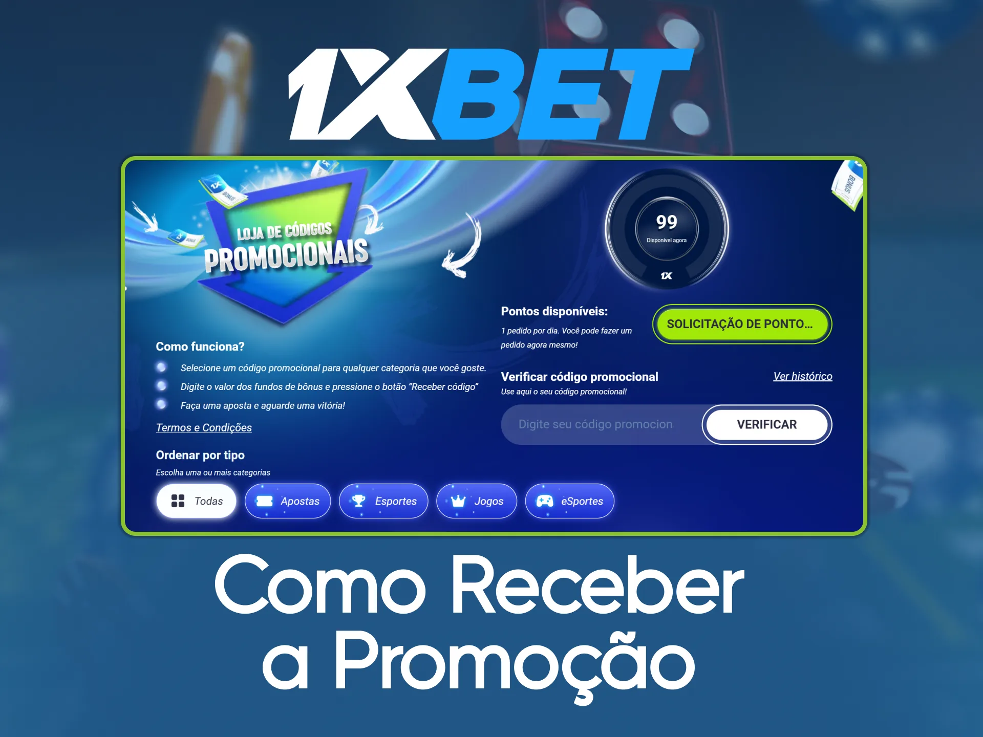 Descubra como obter códigos promocionais na 1xBet.